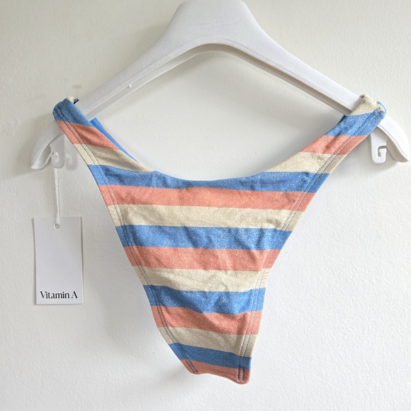 New Vitamin A California High Leg Summer Metallic Stripe Bikini Bottoms Medium - Picture 6 of 8